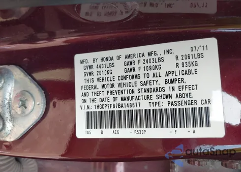 2011 Honda Accord 2.4 Ex-L from USA, damaged, VIN 1HGCP2F87BA148677